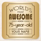 すばらしい金ゴールド第75の誕生祝いの世界のベスト スクエアペーパーコースター (正面)