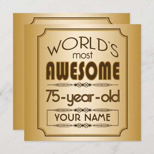 すばらしい金ゴールド第75の誕生祝いの世界のベスト 招待状 (正面/裏面)