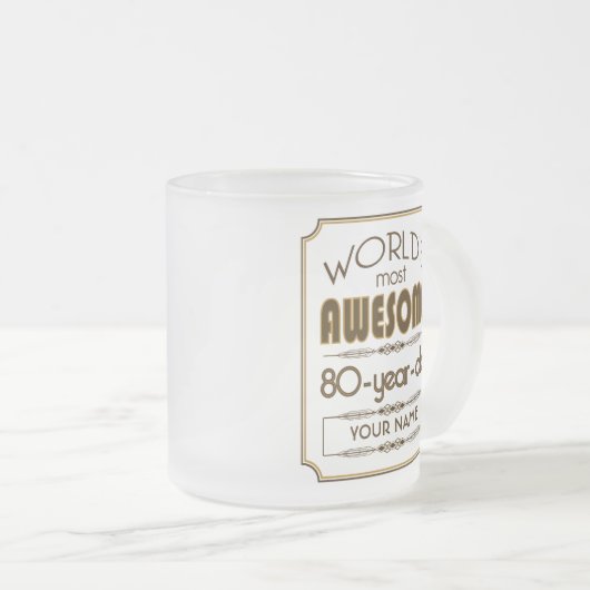 すばらしい金ゴールド第80の誕生祝いの世界のベスト フロストグラスマグカップ (正面右)