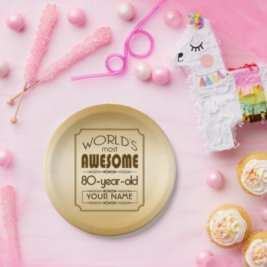 すばらしい金ゴールド第80の誕生祝いの世界のベスト ペーパープレート (パーティー)