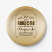 すばらしい金ゴールド第80の誕生祝いの世界のベスト ペーパープレート (正面)