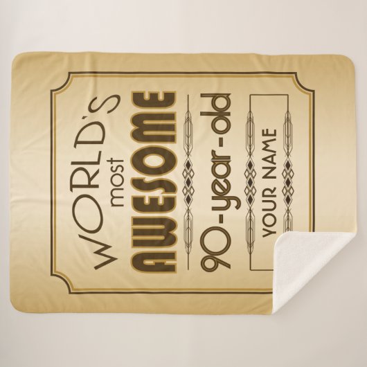 すばらしい金ゴールド第90の誕生祝いの世界のベスト シェルパブランケット (正面(横))