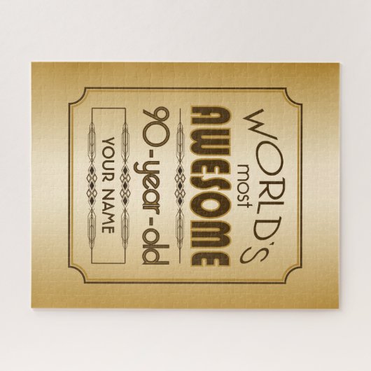 すばらしい金ゴールド第90の誕生祝いの世界のベスト ジグソーパズル (横)