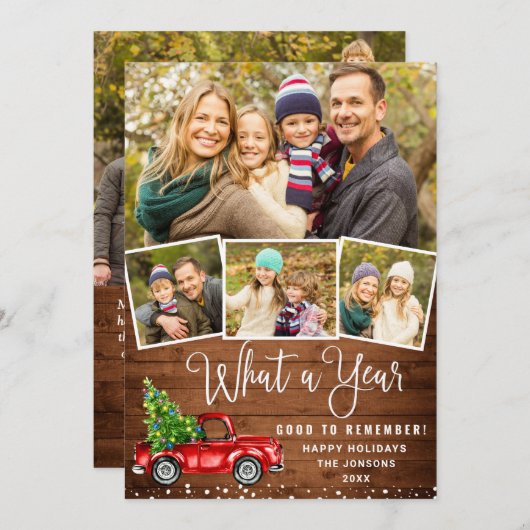 すばらしい1年 クリスマス 赤い農用トラック 5枚の写真 (正面/裏面)