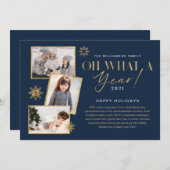 すばらしい1年！ 振り返り ゴールド＆ネイビー 3枚の写真 シーズンカード (正面/裏面)