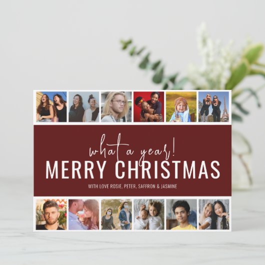 すばらしい1年！ 12枚の写真コラージュ | クリスマスホリデー シーズンカード (スタンド正面)