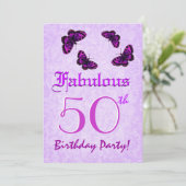 すばらしい50の誕生日の紫色のヒョウの蝶 招待状 (スタンド正面)
