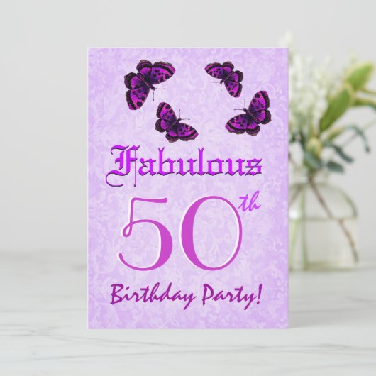すばらしい50の誕生日の紫色のヒョウの蝶 招待状 (スタンド正面)