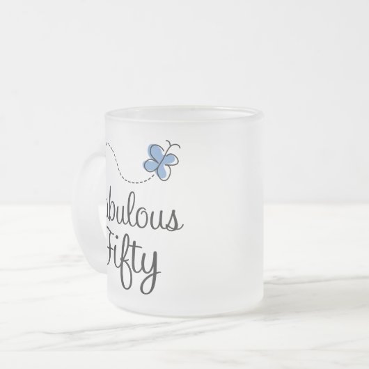すばらしい50の青の蝶誕生日プレゼント フロストグラスマグカップ (正面左)