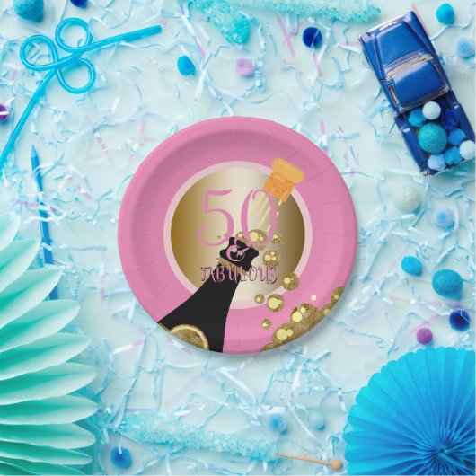 すばらしい50ピンクの金ゴールドのシャンペンの第50誕生日 ペーパープレート (パーティー)