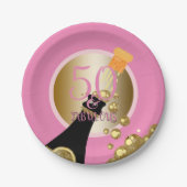 すばらしい50ピンクの金ゴールドのシャンペンの第50誕生日 ペーパープレート (正面)
