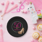 すばらしい50ピンクの黒い金ゴールド|の第50誕生会 ペーパープレート (パーティー)