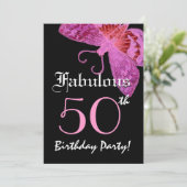 すばらしい50誕生会のピンクの蝶 招待状 (スタンド正面)