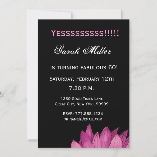 すばらしい60誕生会のピンクのヒマワリ 招待状 (裏面)