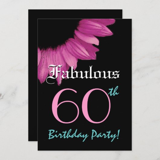 すばらしい60誕生会のピンクのヒマワリ 招待状 (正面/裏面)