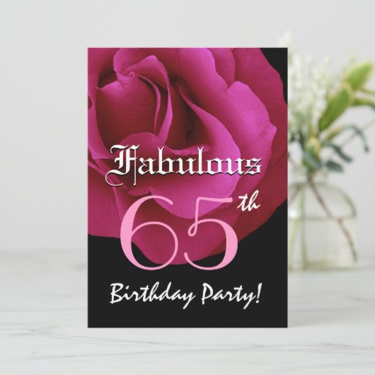すばらしい65誕生会のルビー色の赤いバラ 招待状 (スタンド正面)