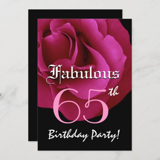 すばらしい65誕生会のルビー色の赤いバラ 招待状 (正面/裏面)