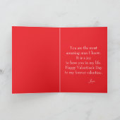 すばらし赤と白い猫ストライプのバレンタインデー シーズンカード (内部)