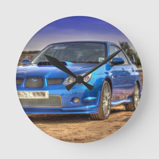 すばるインプレッサSTi "Hawkeye"ブルー ラウンド壁時計 (正面)