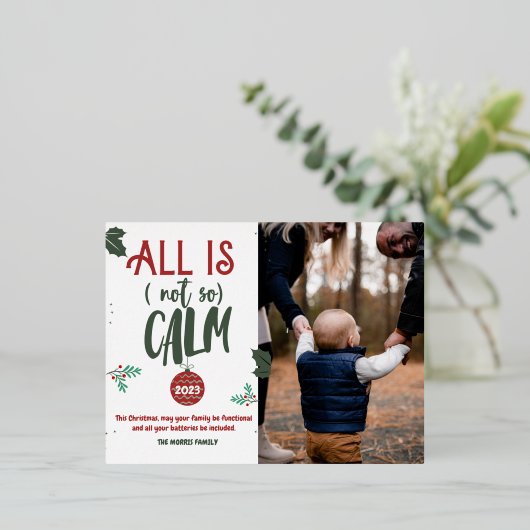 すべておもしろいは、穏やかな写真のクリスマススクリプトFoilではない 箔シーズンポストカード (立ち正面)