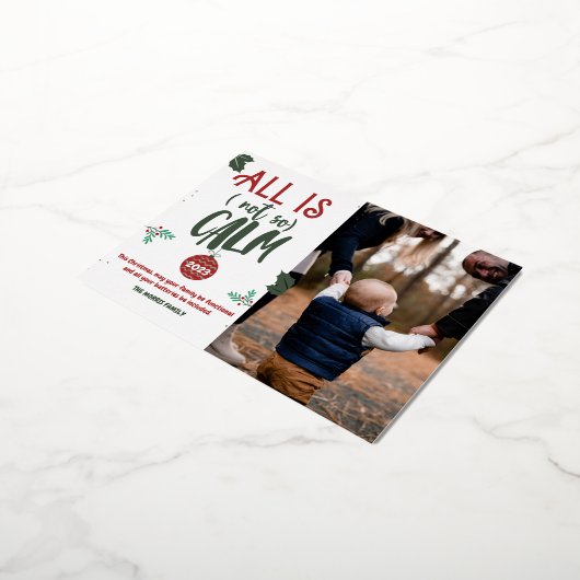 すべておもしろいは、穏やかな写真のクリスマススクリプトFoilではない 箔シーズンポストカード (回転した状態)