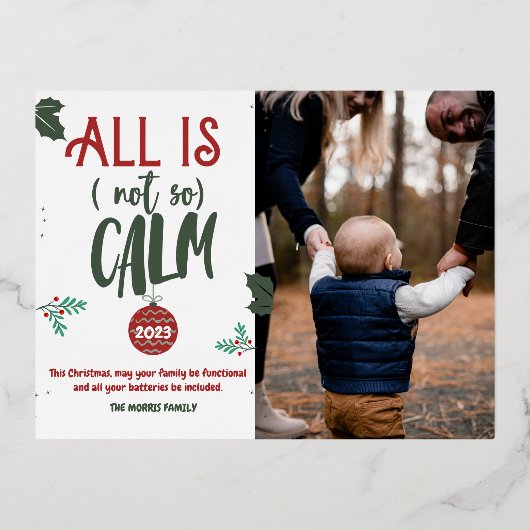 すべておもしろいは、穏やかな写真のクリスマススクリプトFoilではない 箔シーズンポストカード (正面)