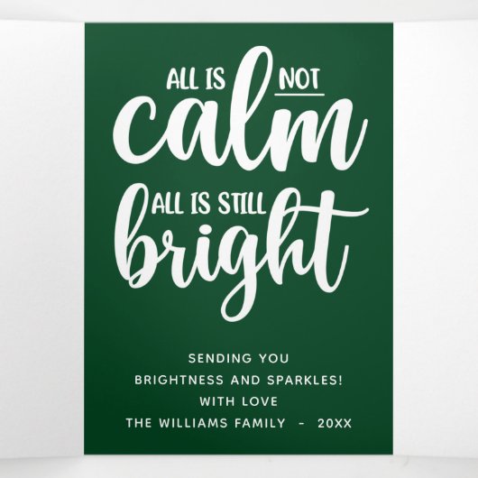 すべておもしろいは、穏やかな緑の幸せな休日ではない 三つ折りクリスマスカード (内部中)