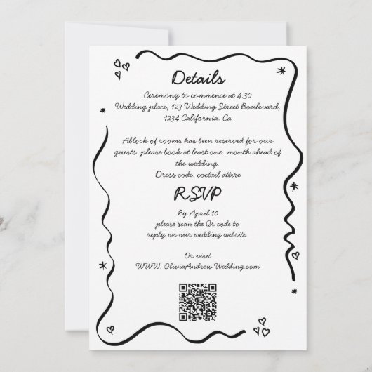 すべてお洒落のファンキー手で描結婚く 招待状 (裏面)