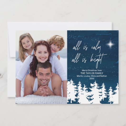 すべてが穏やかである明るいクリスマスの写真 シーズンカード (正面)