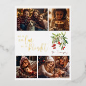 すべてが穏やかである明るいクリスマスの金ゴールド写真 箔シーズンポストカード (正面)