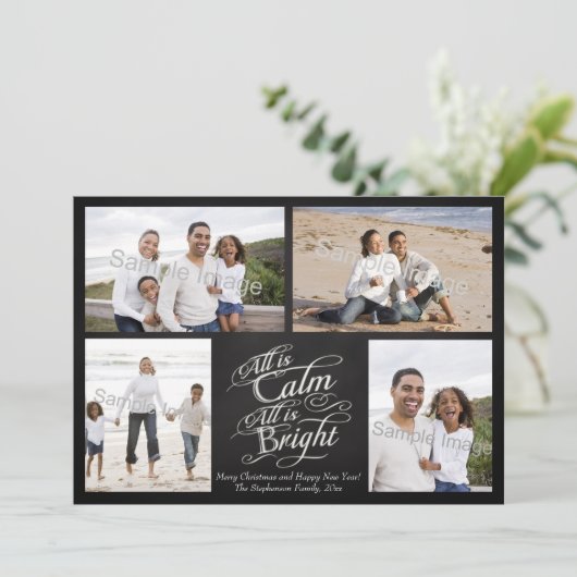 すべてが穏やかで、すべてが明るい黒板クリスマス シーズンカード (スタンド正面)