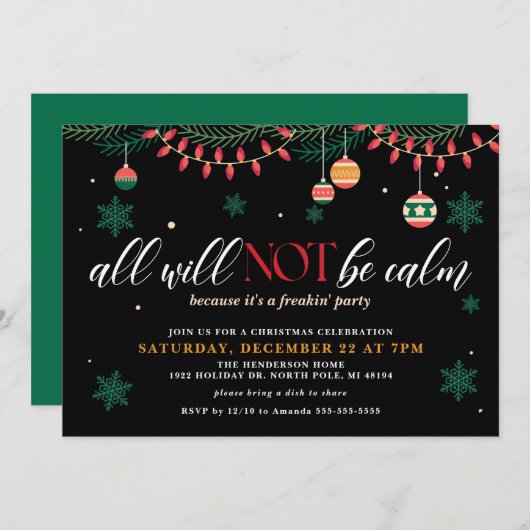 すべてが穏やかなクリスマスおもしろい招待状ではない 招待状 (正面/裏面)