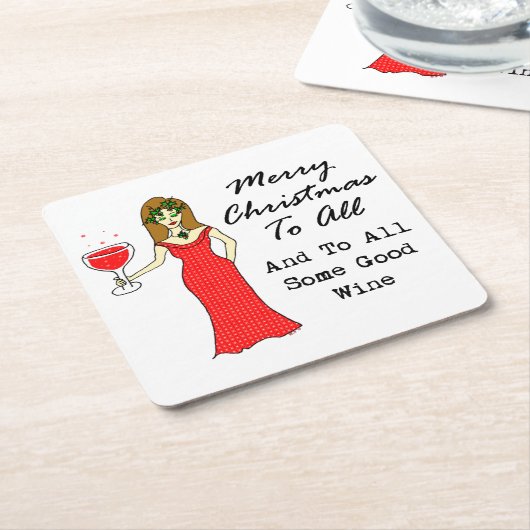 すべてとすべてのよいワインへのメリークリスマス スクエアペーパーコースター (アングル)