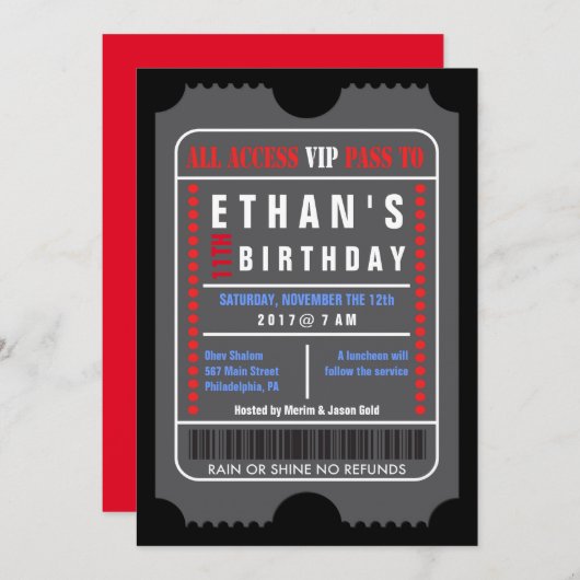 すべてのアクセスVIPのパスの誕生日の招待状 招待状 (正面/裏面)