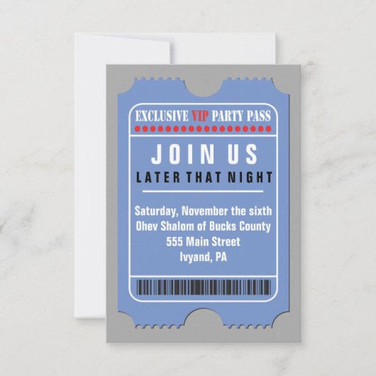 すべてのアクセスVIPパスバーバルミツワーパーティーカード 招待状 (正面)