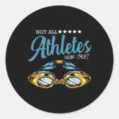 すべてのアスリート衣服シューズおもしろいスイミング泳ぐ人 ラウンドシール (正面)