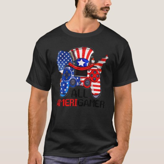 すべてのアメリガマビデオゲームコントローラーUsa国旗4日 Tシャツ (正面)