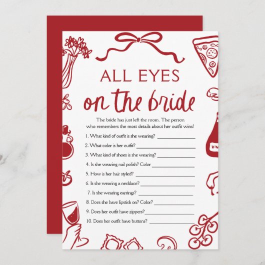 すべてのイタリアン目は花嫁ブライダルシャワーゲーム 招待状 (正面/裏面)