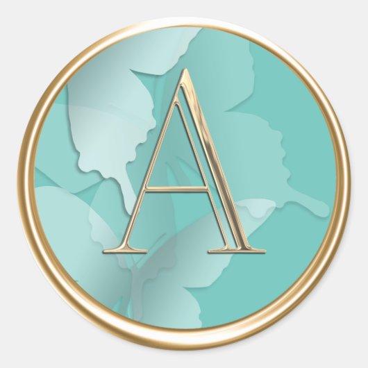 すべてのイニシャルモノグラムガラス蝶任意の色 ラウンドシール (正面)