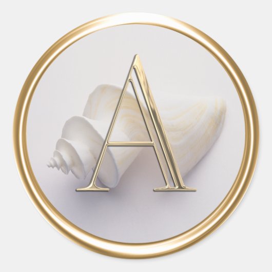 すべてのイニシャルモノグラムシェルビーチ海トロピカル ラウンドシール (正面)