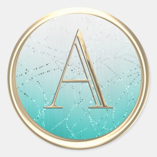 すべてのイニシャルモノグラムホワイトアクアグリッグラデーションタリー ラウンドシール (正面)