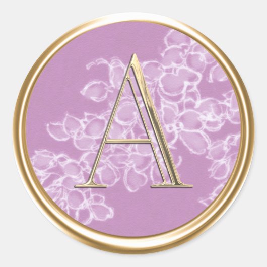 すべてのイニシャルモノグラム白描花紫 ラウンドシール (正面)