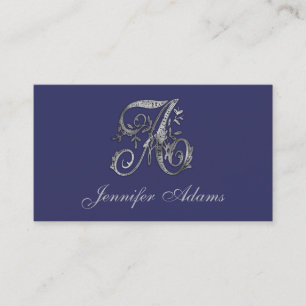 すべてのイニシャル任意のカラーシルバーモノグラムファンシー 名刺