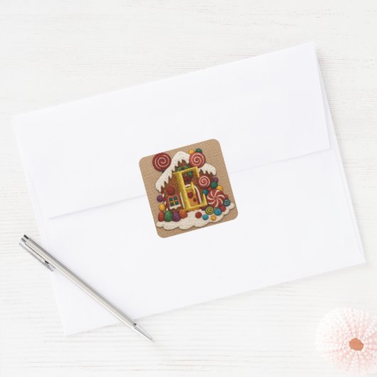 すべてのイニシャル刺繍がジンジャーブレッドクリスマスを見る スクエアシール (封筒)