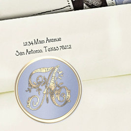 すべてのイニシャル金ゴールドモノグラムかわいらしブルー ラウンドシール