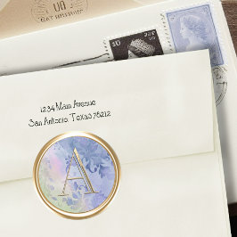 すべてのイニシャル金ゴールドモノグラムウォーターカラーダマスクブルー ラウンドシール