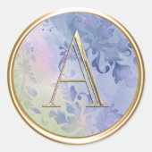 すべてのイニシャル金ゴールドモノグラムウォーターカラーダマスクブルー ラウンドシール (正面)