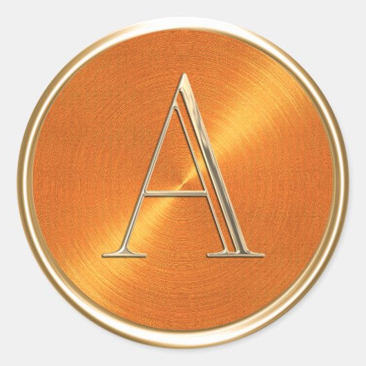 すべてのイニシャル金ゴールドモノグラムオレンジパターン ラウンドシール (正面)