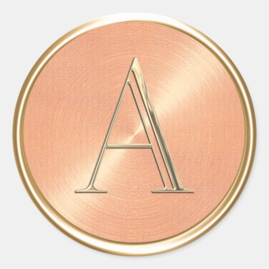 すべてのイニシャル金ゴールドモノグラムオンオレンジピーチ ラウンドシール (正面)