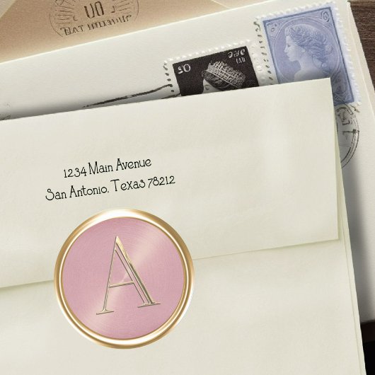 すべてのイニシャル金ゴールドモノグラムオンダスティバラピンク ラウンドシール